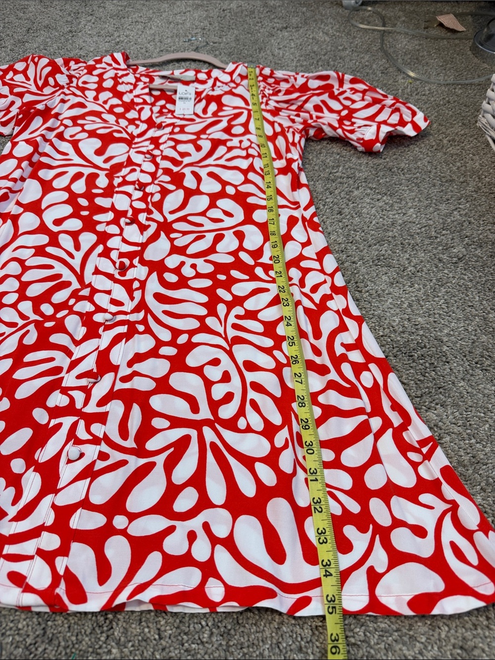 LOFT NWT Medium Reddish Orange and White Button Front S/S Dress, - Picture 2 of 6